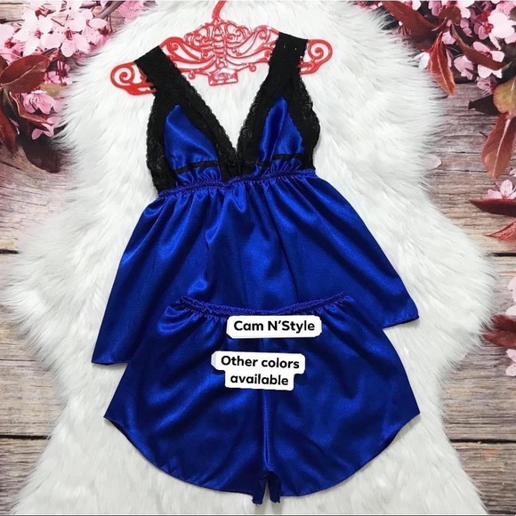 New Satin Silk-Like Lace PJs Set Assorted Color - Picture 8 of 8